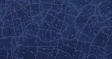 Blue city area, background map, streets and cartography illustration. Widescreen proportion, digital flat design street map. Screen with street roads and location. Abstract transportation background, street map. Vectorのイラスト素材