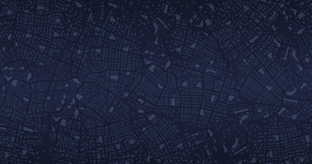 Widescreen proportion, digital flat design street map. Screen with street roads and location. Abstract transportation background, street map. Vector Blue city area, background map, streets and cartography illustration.のイラスト素材