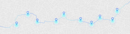 Main road throughout map. Navigation mapping technology for obtaining data on distance and turns of...