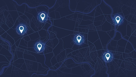 Destinations. Gps tracking map. Track navigation pins on street maps, navigate mapping technology...