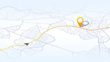 Gps tracking map. Abstract isometric location tracks dashboard. Track navigation pins on street maps, navigate mapping, locate position pin. Futuristic travel map or location navigator vectorのイラスト素材