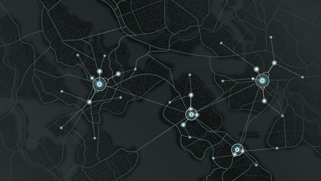 Gps tracking map. Abstract location tracks dashboard. Track navigation pins on street maps, navigate...