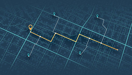 Abstract map background. Colorful abstract lines, geometric shapes for dynamic cartographic texture. Transportation,roads. Digital art. Editable vector illustration. Presentations, advertising projects. Vector illustration. Versatile for various creative applications. High-quality, customizable.のイラスト素材