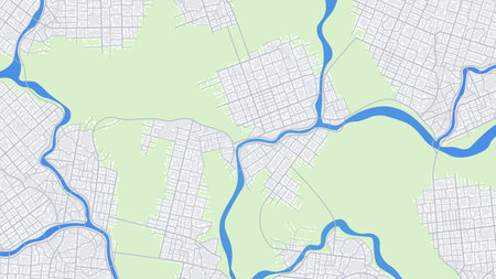 Generic city map with signs of streets, roads and house. Abstract navigation plan of urban area. Simple scheme of city with poi. Colored flat vector illustration. Navigation conceptのイラスト素材