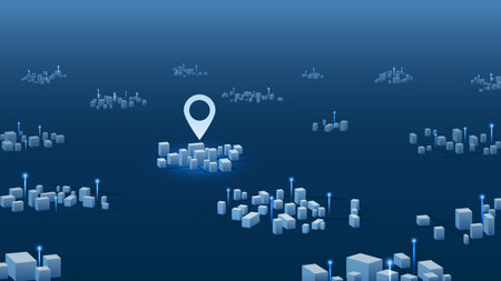 Generic city map with signs. Abstract navigation plan of urban area with POI on it. Simple minimal...