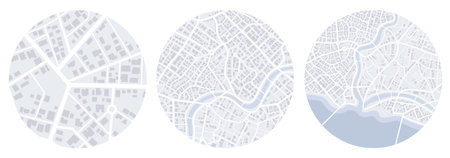Detailed view of city from above. Set of city top view. View from above the map buildings. Quarter...