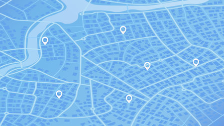 City urban roads and streets abstract map downtown district map. Highlights points of interest and location marker. Isometric vector illustrationのイラスト素材