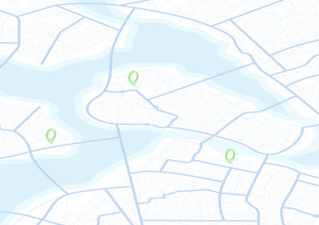 Highlighted featuring points of interest. Isometric abstract navigation plan on map above view....
