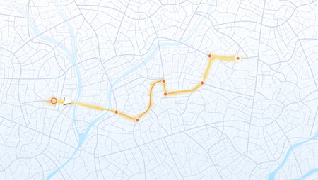 Navigation system showing tracking navigation in progress on the streets. Track navigation pin on street maps, navigate mapping locate position pin. Vector illustrationのイラスト素材