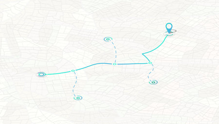 Location tracker dashboard. City street road with pins on map and alternative ways. Isometric street roads and location, vector background. Huge city top view. Huge city top view.のイラスト素材