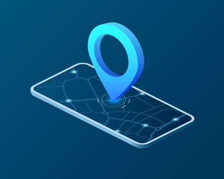 Navigation system showing a tracking destination. Traveling with modern gps system. Pin and map with route for travel and trip navigation. Location with GPS map app. Vector illustrationのイラスト素材