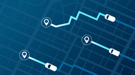 Transportation delivery, map location. Background road map with distance data. Vector illustration transport logistics, tourism navigation.のイラスト素材