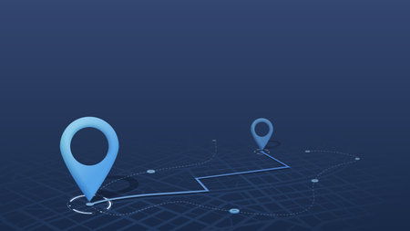 Route on the map to pin. City street map with various points of interest. GPS tracking system to navigate and find way around the city landmarks, directions to different locations. Vector illustrationのイラスト素材