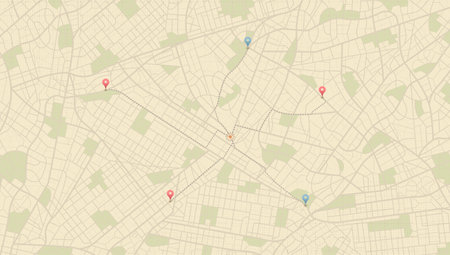Multiple destinations. Gps tracking map. Track navigation pins on street maps, navigate mapping technology and locate position pin.. Editable vector illustrationのイラスト素材