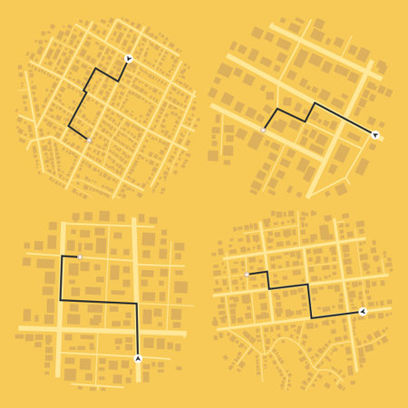 Set of Gps map navigation. View from above road map. Detailed view of city. Abstract background....