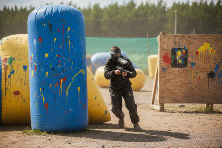 Paintball Player Near Inflatable Barriersの素材