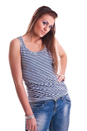 photo set of young woman in studioの写真素材