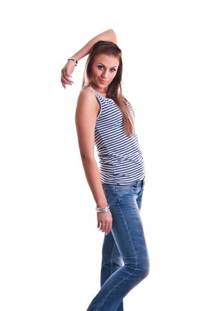 photo set of young woman in studioの写真素材