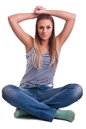 young woman in studio の写真素材