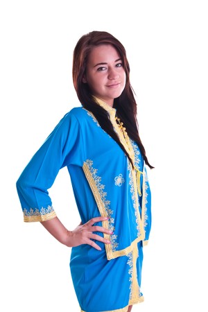 woman in blue scarfの写真素材