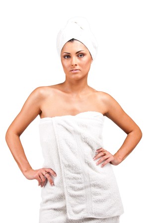A young woman in towelの写真素材