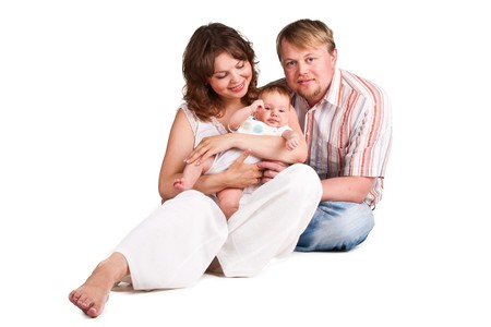 Picture of happy parents holding their childの写真素材