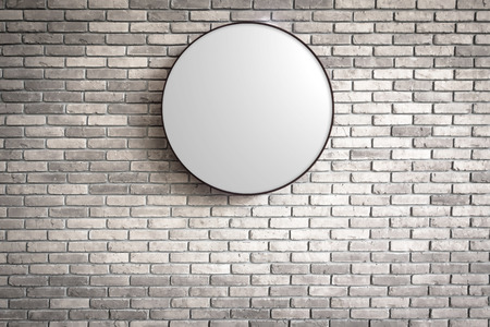 Template of Circle Lightbox logo on the dark red brick wall の写真素材