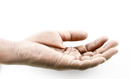 Close up open dark and grunge Hand on white background.の写真素材