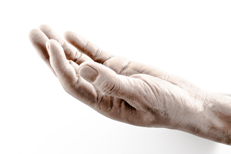 Close up open dark and grunge Hand on white background.の写真素材
