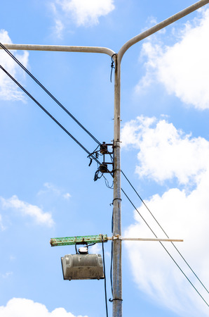 Light post with spot light  at blue sky.の写真素材
