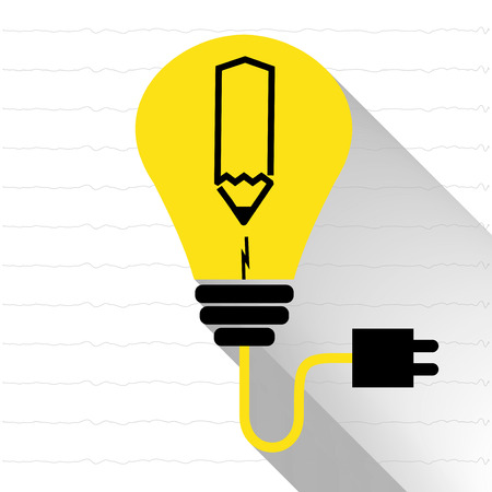 Vector :Lightbulb with black pencil icon on line notepad background,Ignite idea for writing creative word,Creative idea concept.のイラスト素材