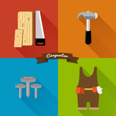 Flat Design, Carpenter tool Set,colorfulのイラスト素材