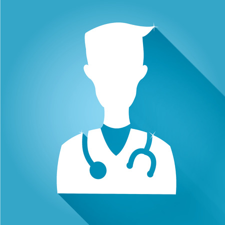 Vector: Smile Doctor icon with stethoscope on blue background,Health care,flat icons,profile picture.のイラスト素材