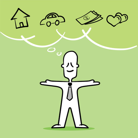 Business man dream about necessities for a livingのイラスト素材