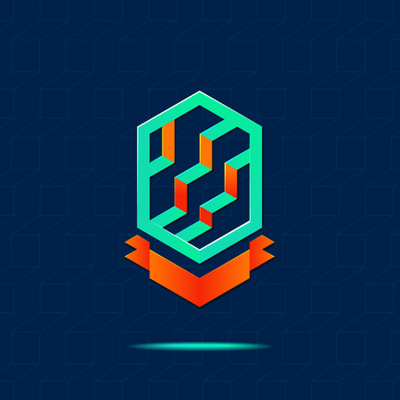 Vector : Abstract business building logo with ribbon on navy blue background,real estate concept.のイラスト素材