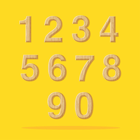 Vector : Numbers with wooden texture set on yellow background.のイラスト素材