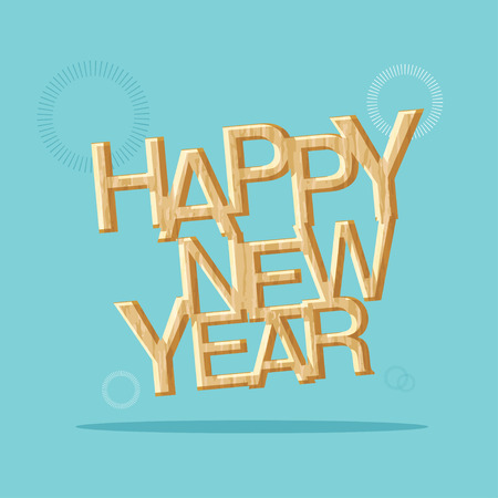 Vector : happy new year with wooden texture on light blue background.のイラスト素材