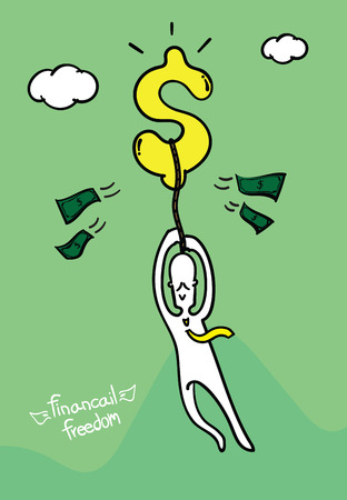 Vector : Business man hold dollar sign fly in the air, Financial freedom concept.のイラスト素材