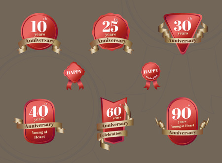 Vector : Set of Aniversary Celebration badge in red and gold color,Design element for  Anniversary event.のイラスト素材