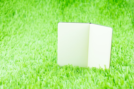 Open notebook on green grass, Business and Education concept template.の写真素材