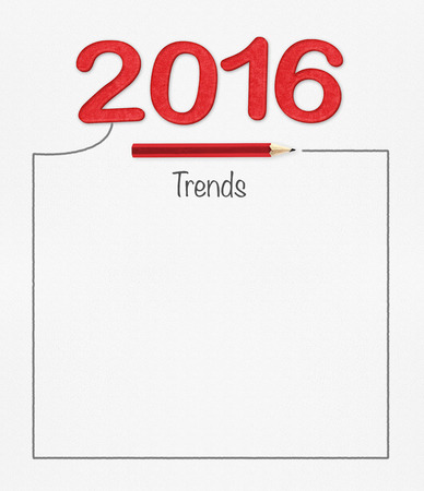 2016 year trends with pencil and line frame on white paper , Mock up for adding your text.