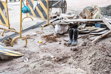 sand and tool at construction site.