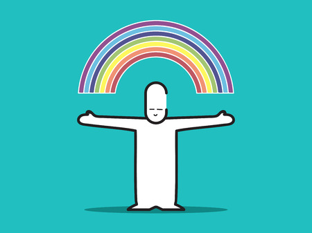 Vector : man open arm with rainbow above hand on blue background,union concept.のイラスト素材
