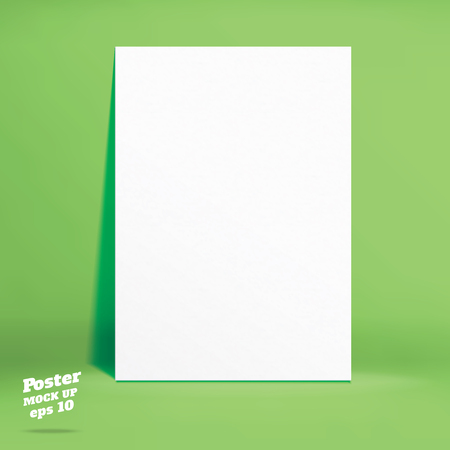 Vector : White paper poster in green studio room, Template mock up for display of product,Business backdrop.のイラスト素材