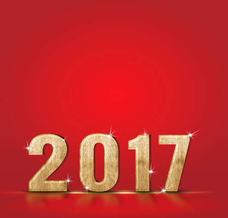 Wood 2017 new year number on red studio background, Template for adding your content ,Holiday...