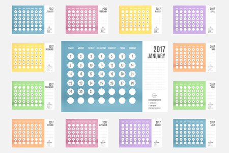 Vector of Calendar 2017 year ,12 month calendar set with pastel color and clean modern style,week start at Sunday.のイラスト素材