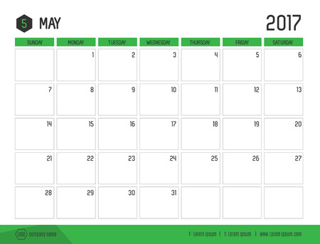 Vector of Calendar 2017 new year, May with green bar color and clean modern style template ,Week start at Sunday.のイラスト素材