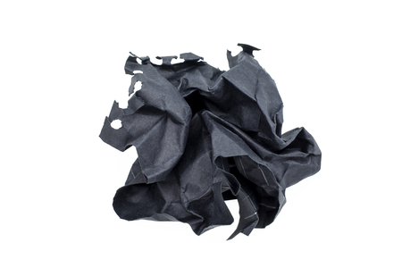 black Crumpled paper ball isolated on white backgroundの写真素材