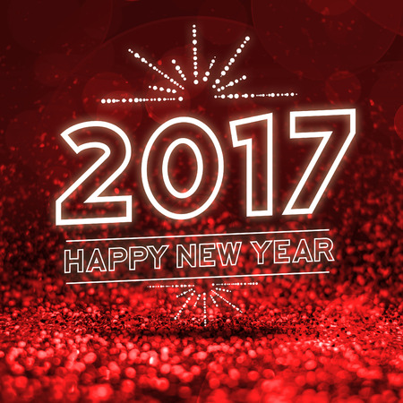 2017 happy new year on Abstract red glitter perspective background.