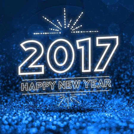 2017 happy new year on Abstract blue glitter perspective background.